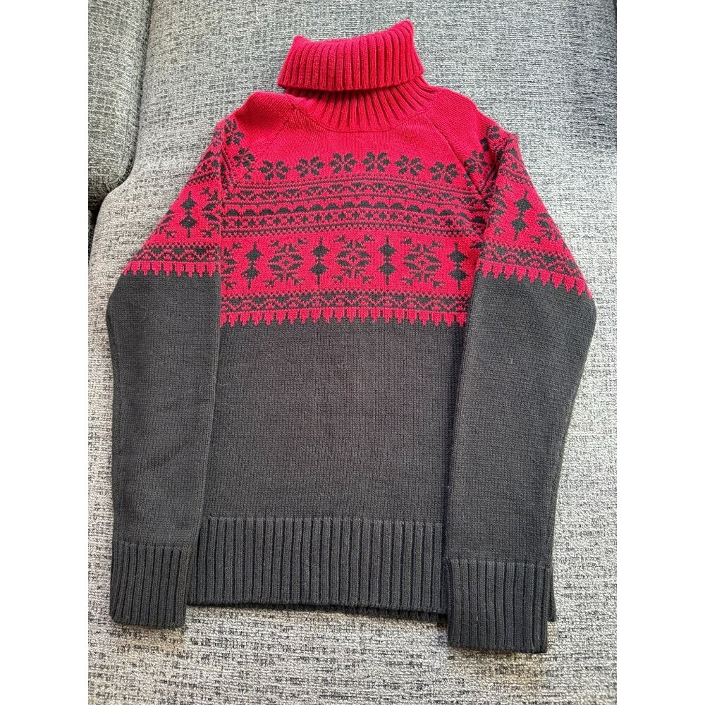 Red & Gray Fair Isle Turtleneck Sweater PM Petite By Studio Works